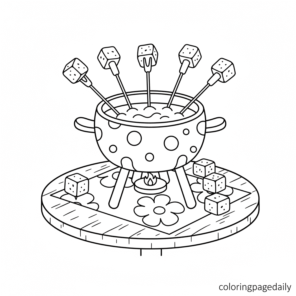 Swiss Cheese Fondue - Daily printable coloring page in Kids - Food category