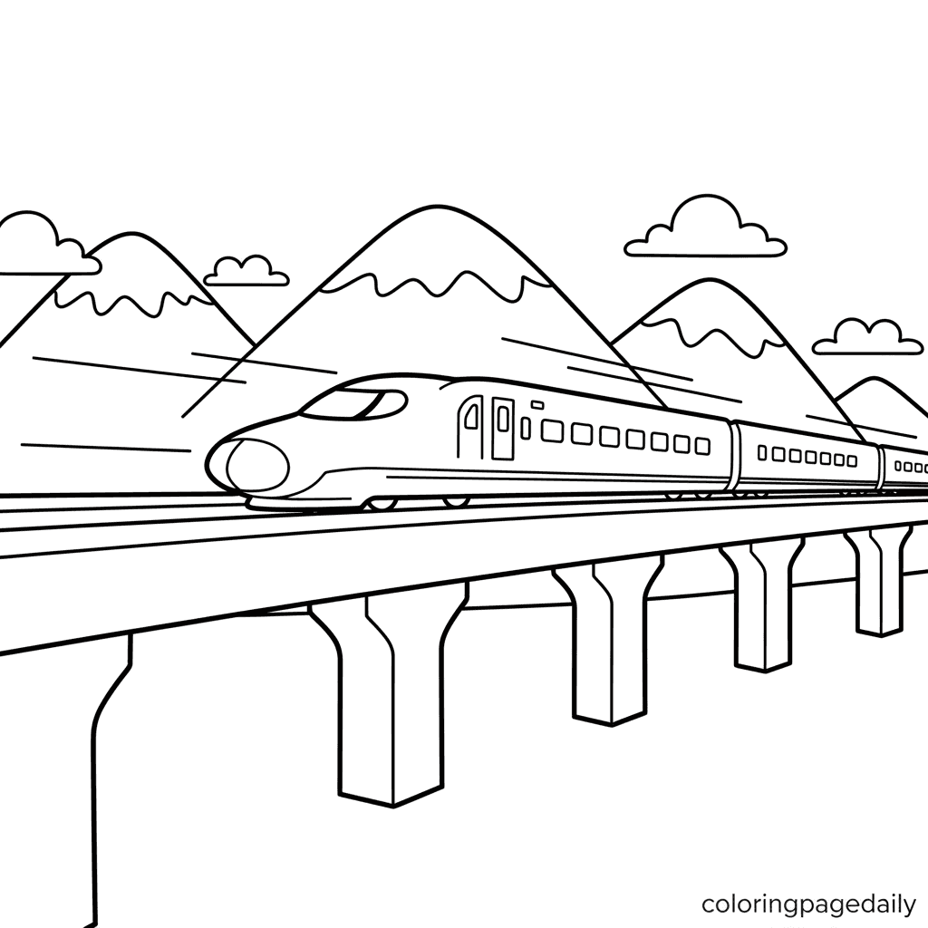 Bullet Train Journey - Daily printable coloring page in Kids - Vehicle category