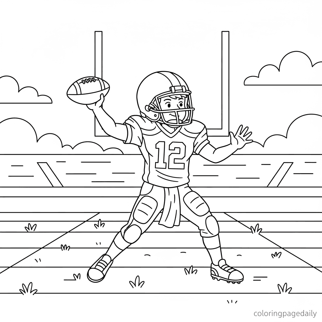 Football Quarterback Throw - Daily printable coloring page in Kids - Sports category