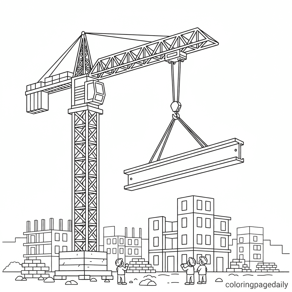 Construction Tower Crane - Daily printable coloring page in Kids - Vehicle category