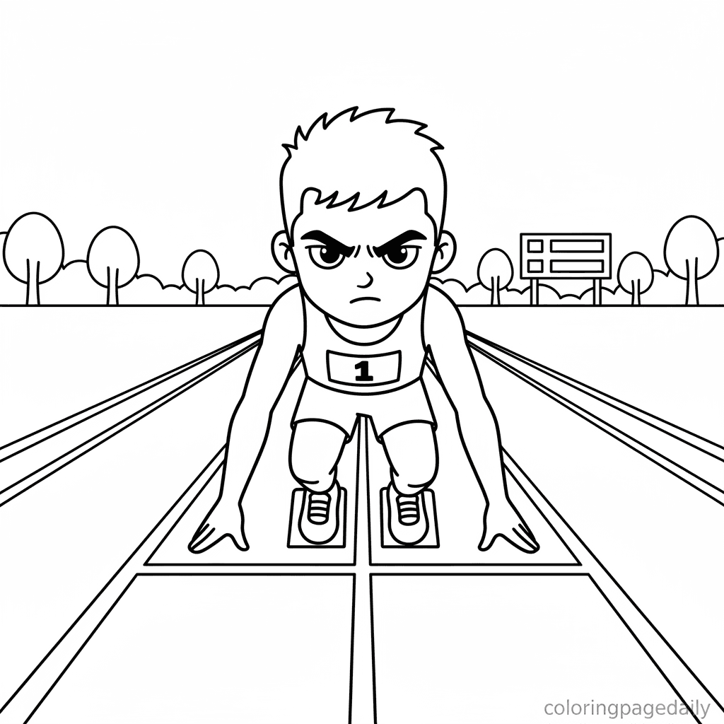 Sprinter at Starting Blocks - Daily printable coloring page in Kids - Sports category