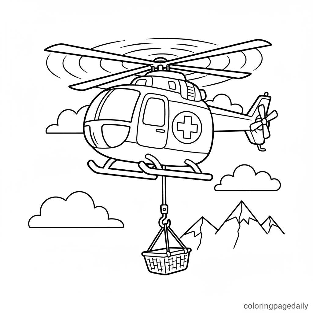 Rescue Helicopter Hovering - Daily printable coloring page in Kids - Vehicle category