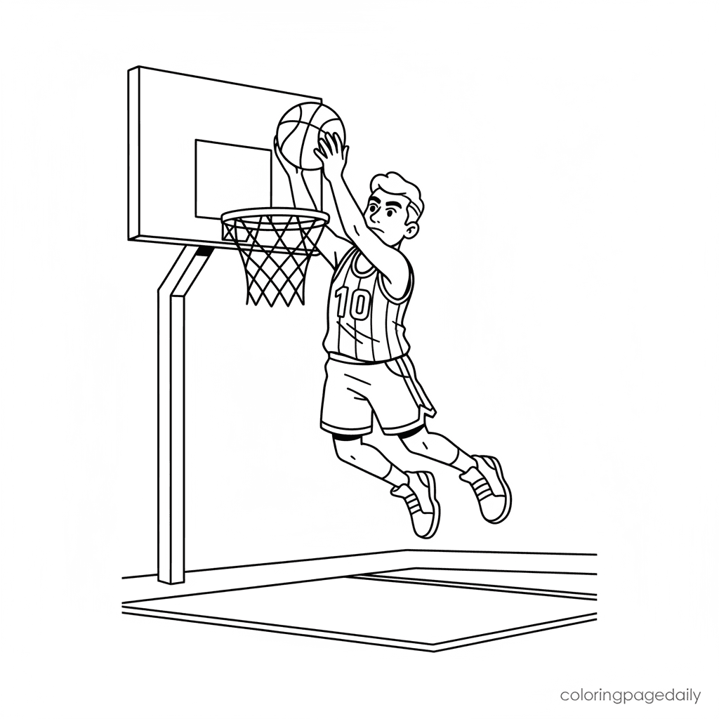 Basketball Slam Dunk - Daily printable coloring page in Kids - Sports category