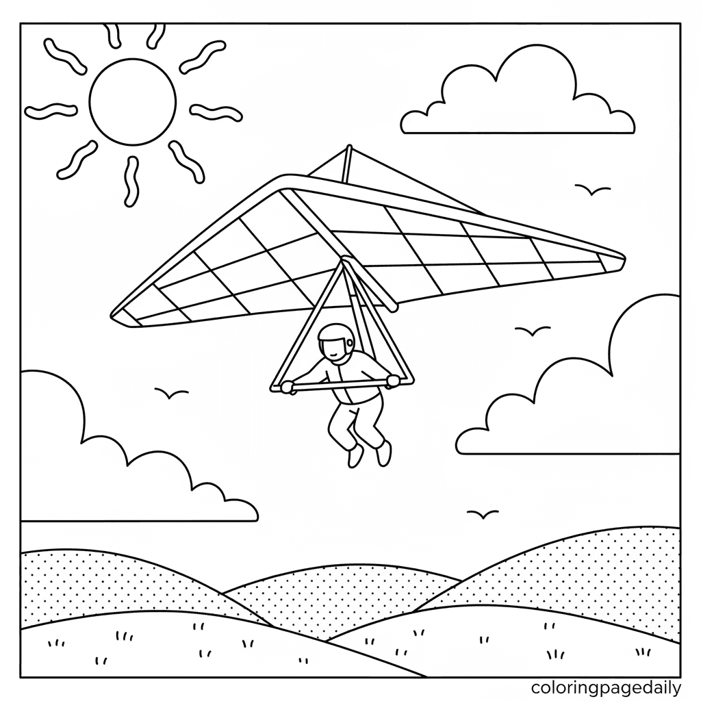 Hang Glider Soaring - Daily printable coloring page in Kids - Vehicle category