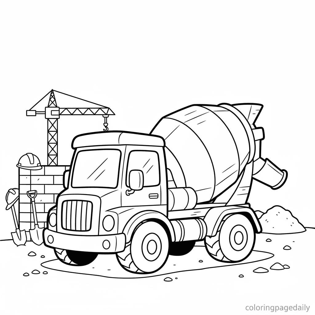 Cement Mixer Truck - Daily printable coloring page in Kids - Vehicle category