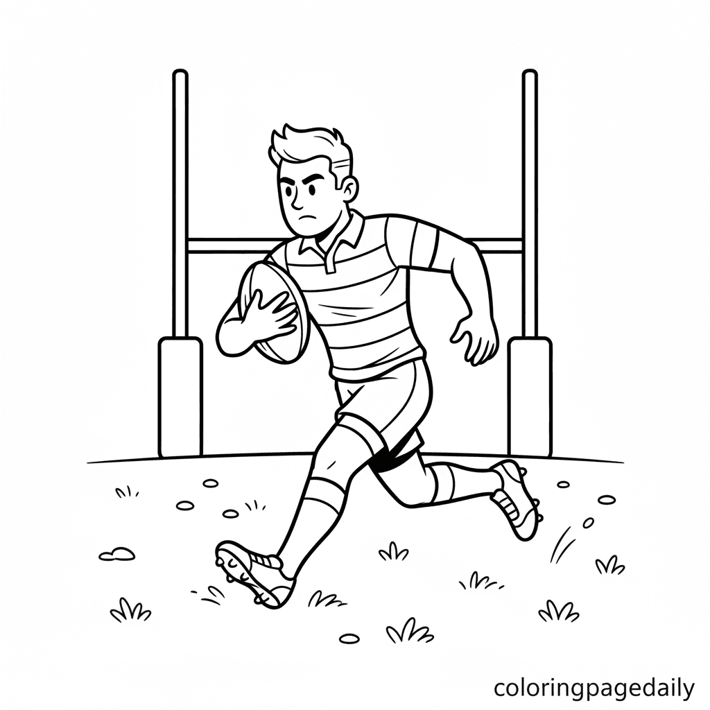 Rugby Player Running - Daily printable coloring page in Kids - Sports category