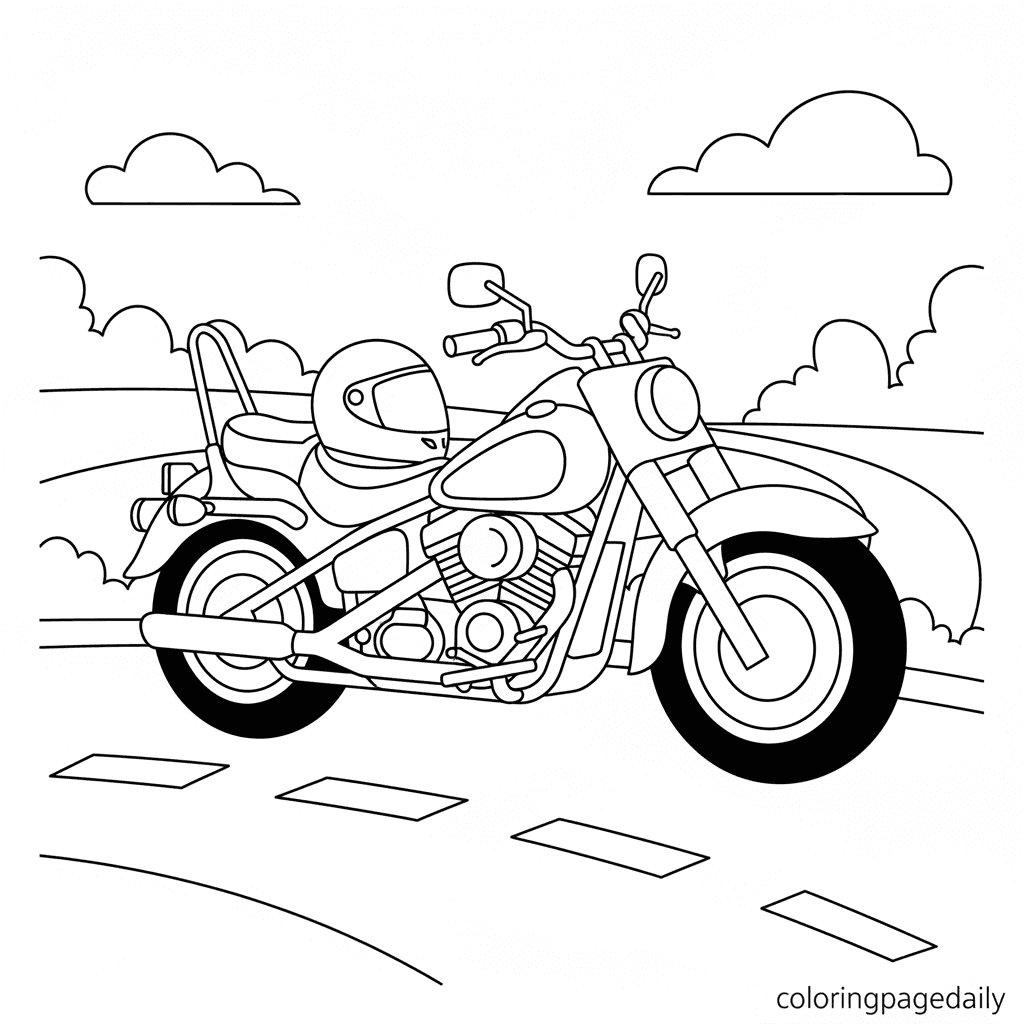 Classic Motorcycle Parking - Daily printable coloring page in Kids - Vehicle category