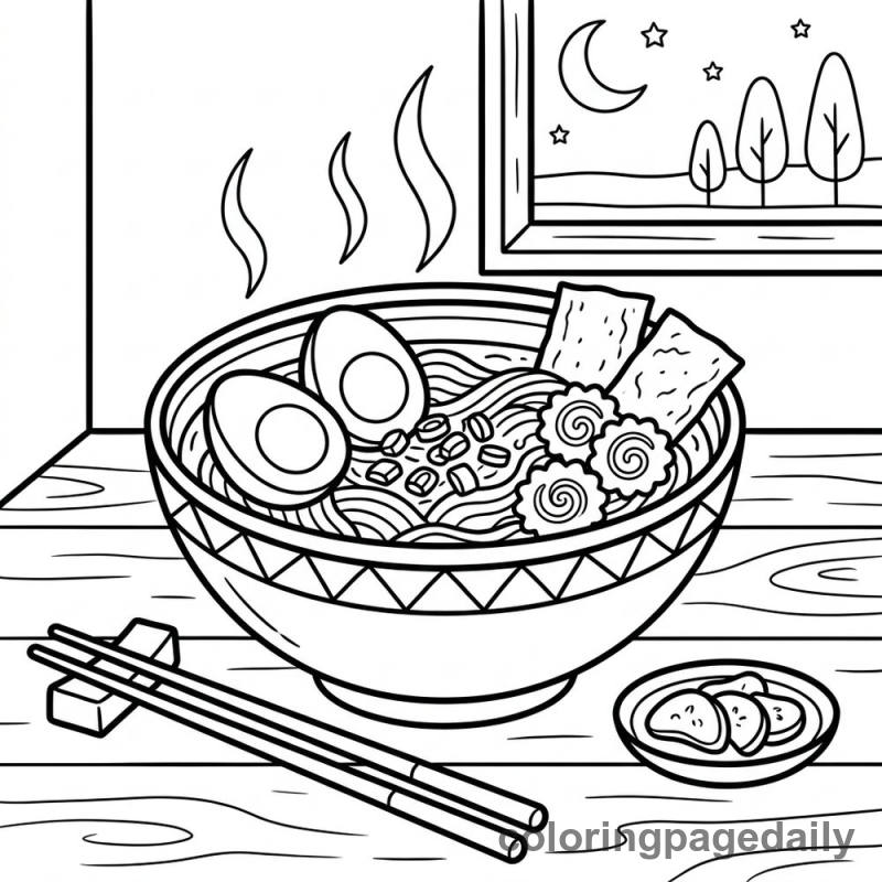 A Cozy Bowl of Ramen - Daily printable coloring page in Food category