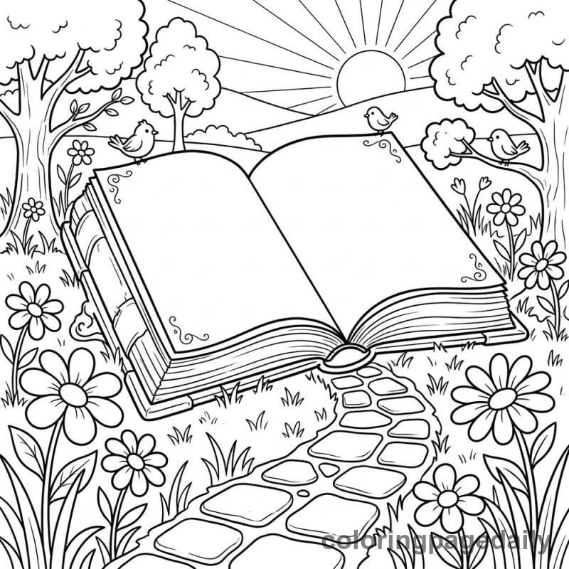 A Path into the Storybook - Daily printable coloring page in Scenery category