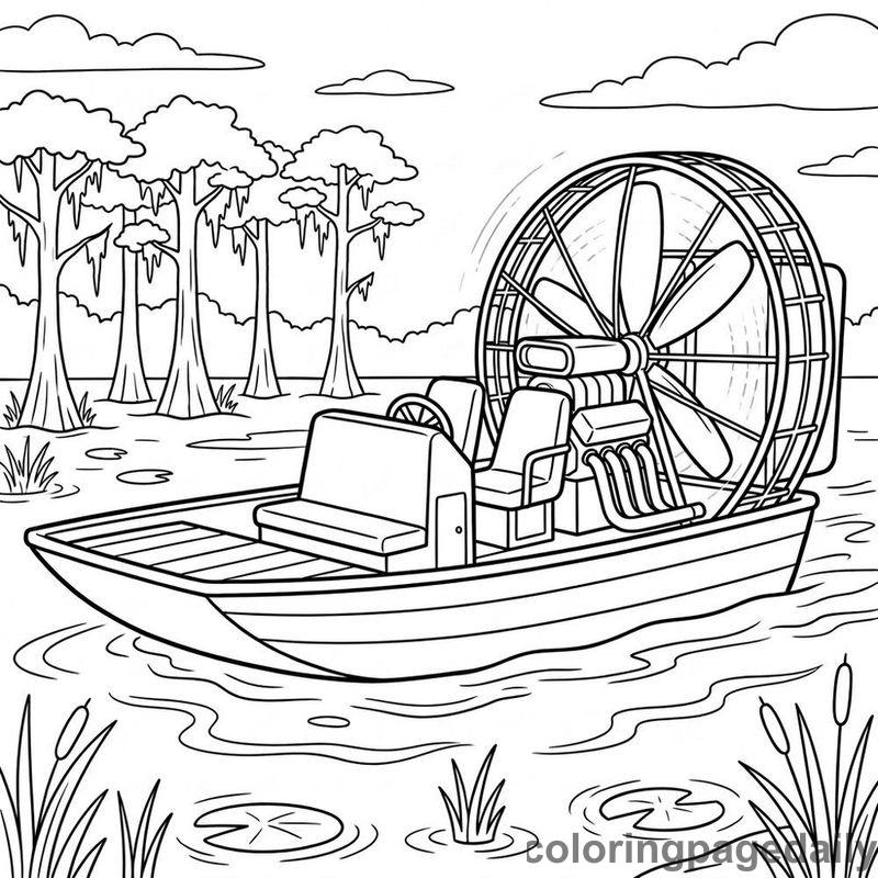 Airboat Gliding Water - Daily printable coloring page in Vehicle category