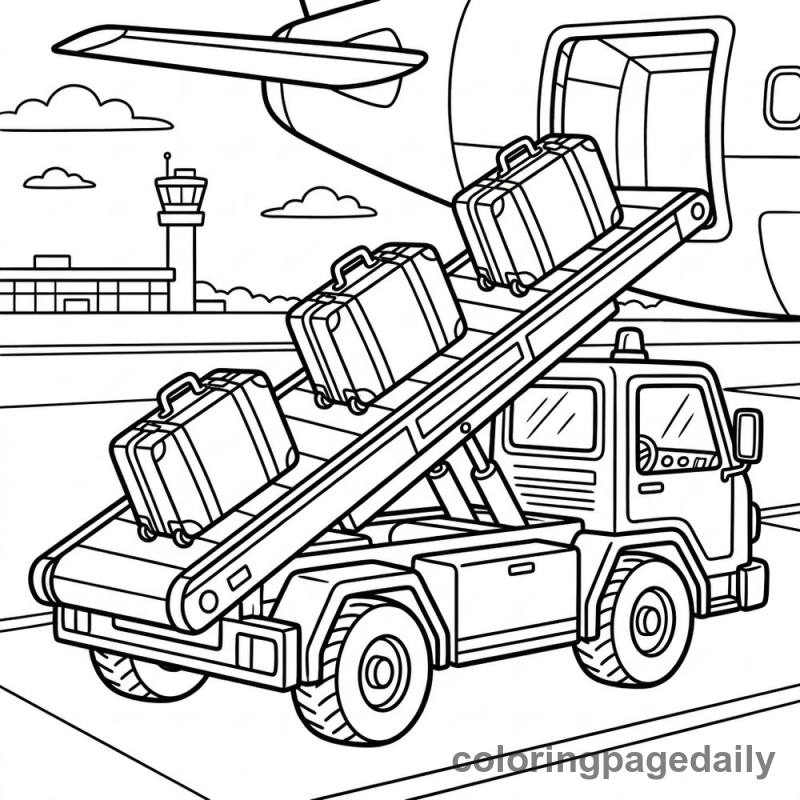 Airport Baggage Loader Vehicle - Daily printable coloring page in Vehicle category