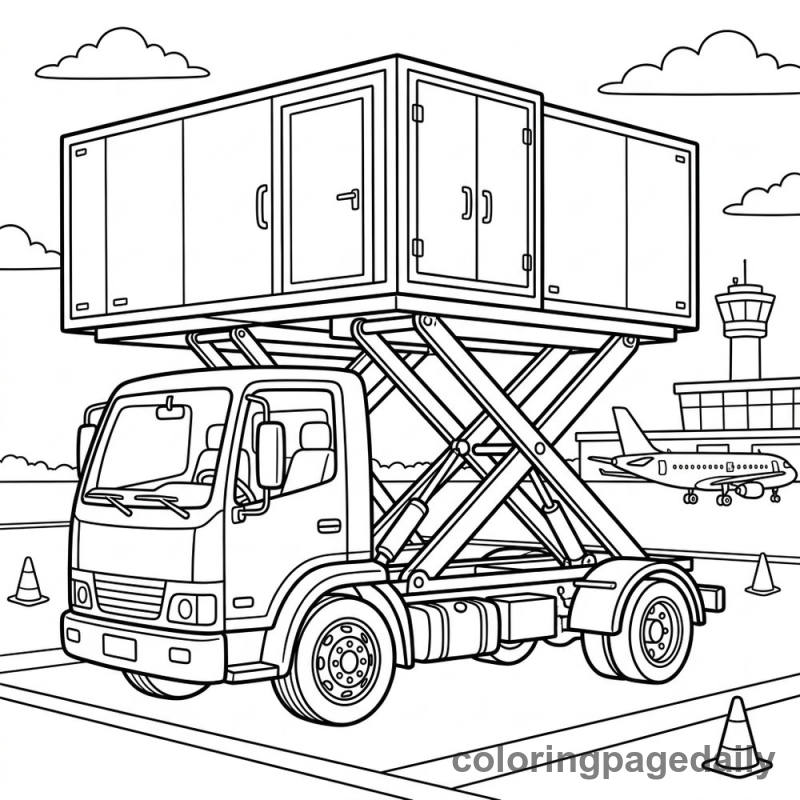 Airport Catering Truck Lifting - Daily printable coloring page in Vehicle category