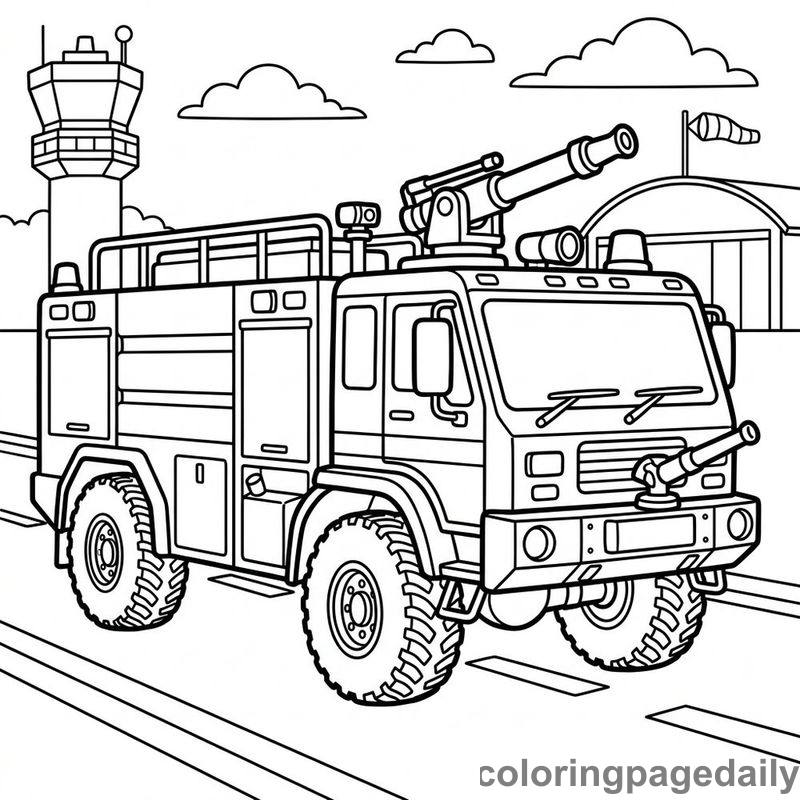 Airport Fire Rescue Truck - Daily printable coloring page in Vehicle category