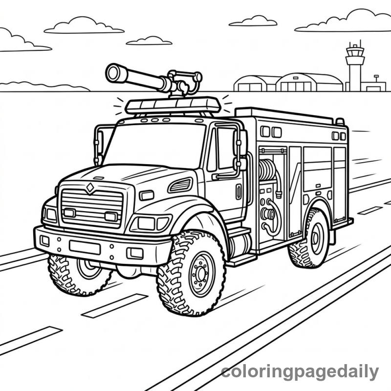 Airport Fire Rescue Truck - Daily printable coloring page in Vehicle category