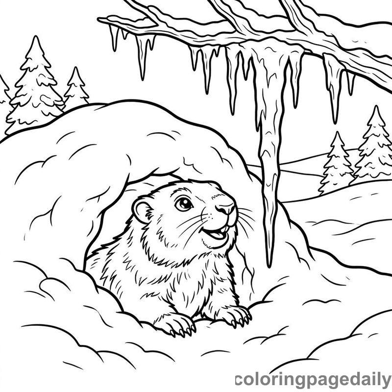 Alpine Marmot In Snow - Daily printable coloring page in Winter and Snow Season category