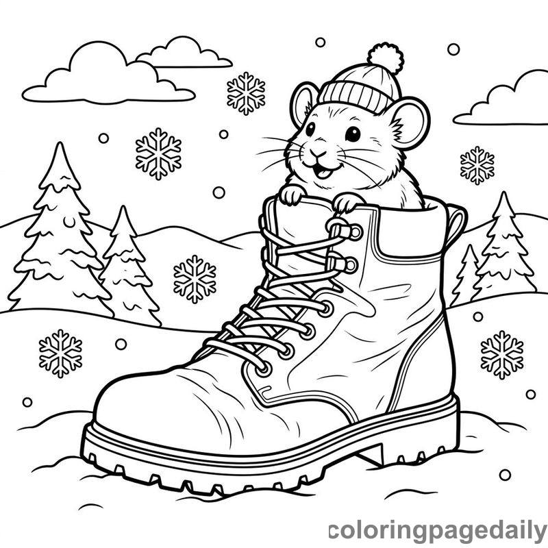 Alpine Pika In Winter Boot - Daily printable coloring page in Winter and Snow Season category