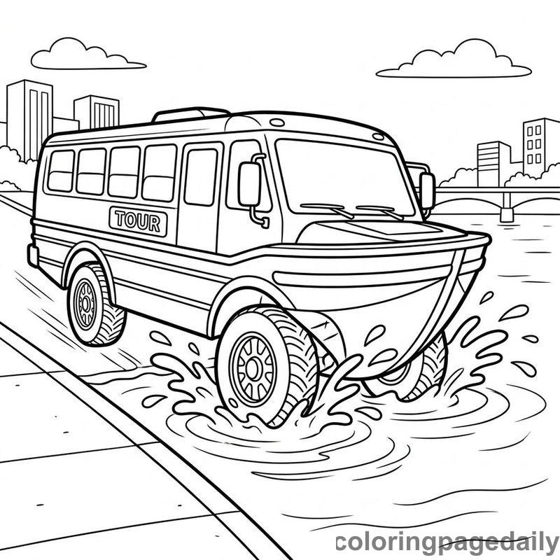 Amphibious Tour Bus Splashing - Daily printable coloring page in Vehicle category