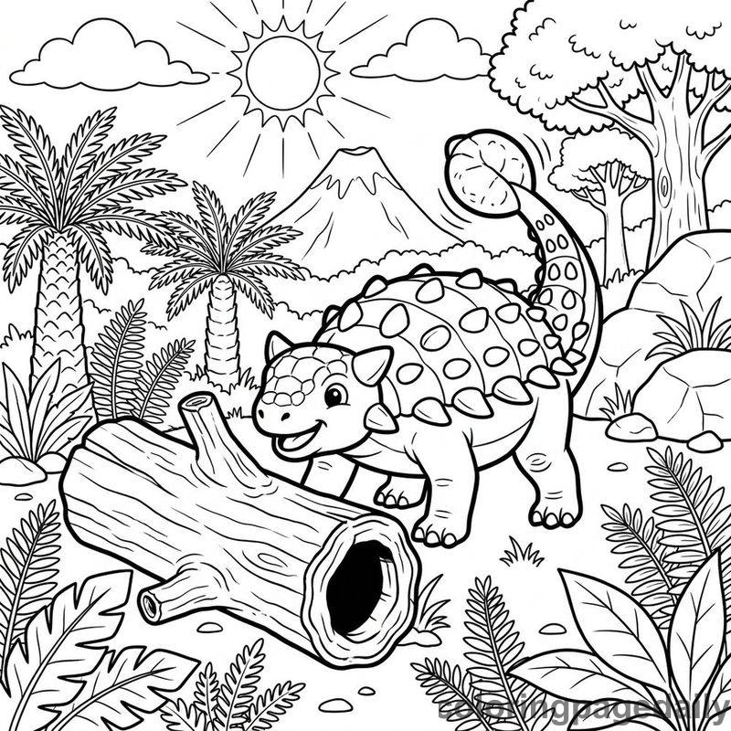 Ankylosaurus Drumming On Log - Daily printable coloring page in Dinosaur category