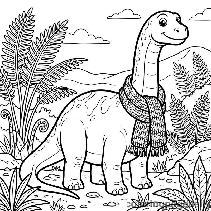 Apatosaurus Wearing Scarf - Daily printable coloring page in Dinosaur category