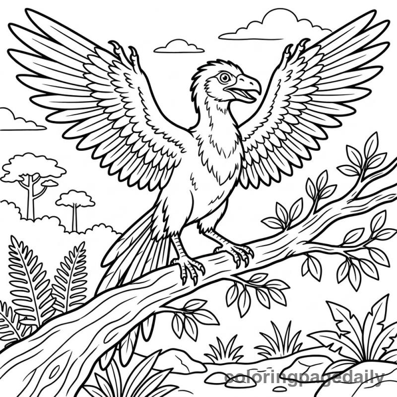 Archaeopteryx Ready to Fly - Daily printable coloring page in Dinosaur category