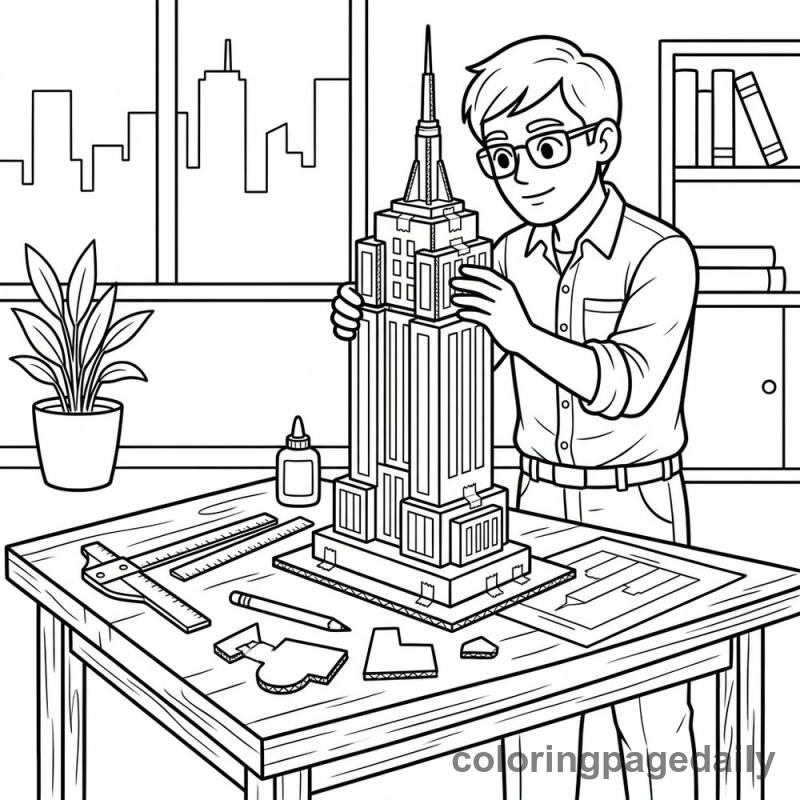 Architect Building Skyscraper Model - Daily printable coloring page in Professions category