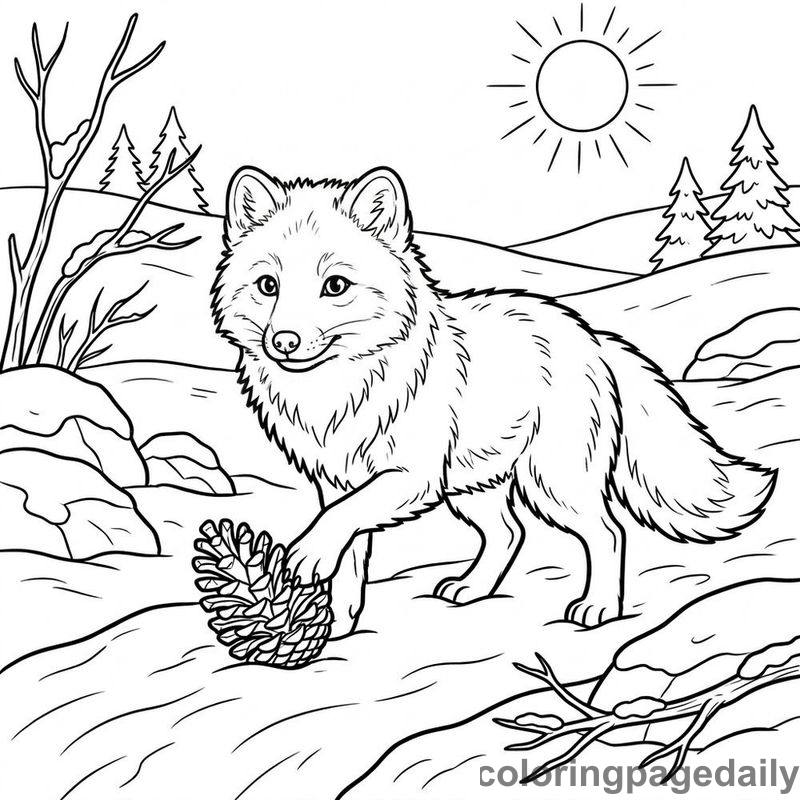Arctic Fox Playing - Daily printable coloring page in Winter and Snow Season category