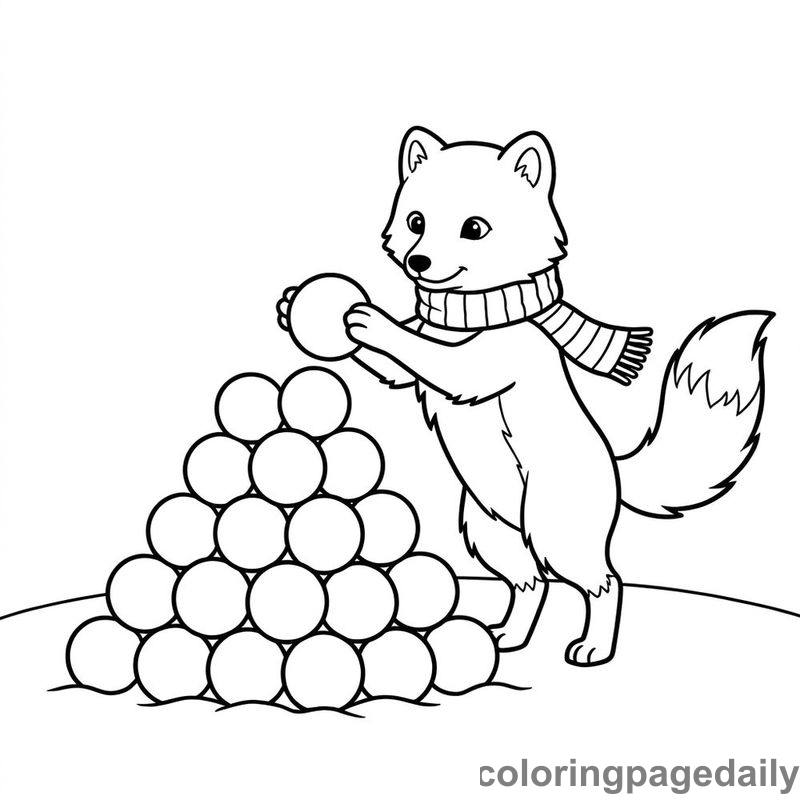 Arctic Fox Snowball Pyramid - Daily printable coloring page in Winter and Snow Season category