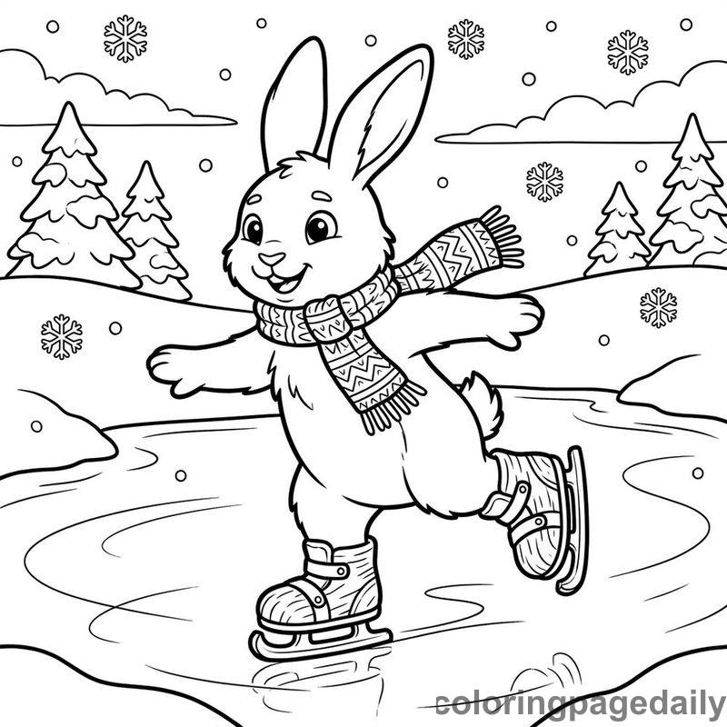Arctic Hare Ice Skating - Daily printable coloring page in Winter and Snow Season category