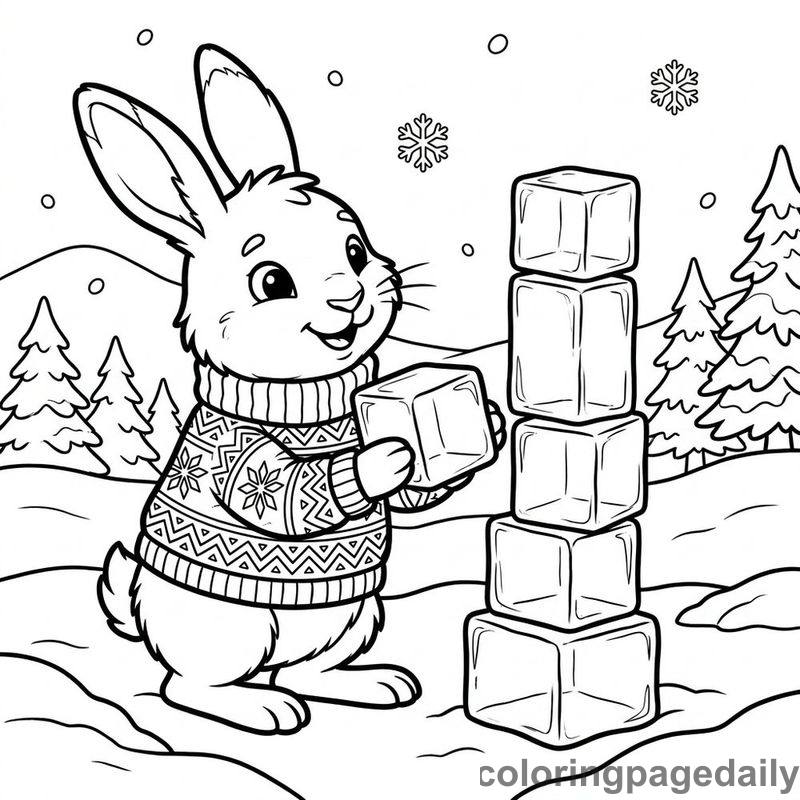 Arctic Hare Ice Tower - Daily printable coloring page in Winter and Snow Season category