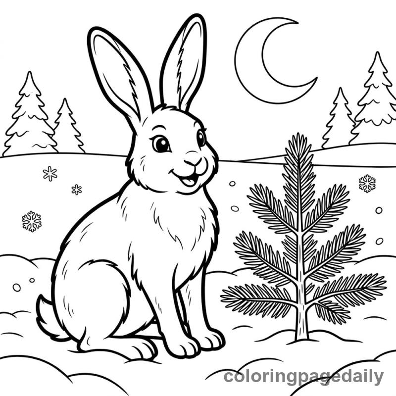 Arctic Hare in Snow - Daily printable coloring page in Winter and Snow Season category