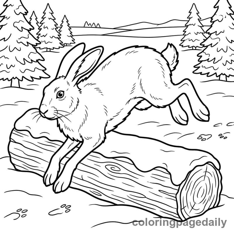 Arctic Hare Leaping - Daily printable coloring page in Winter and Snow Season category