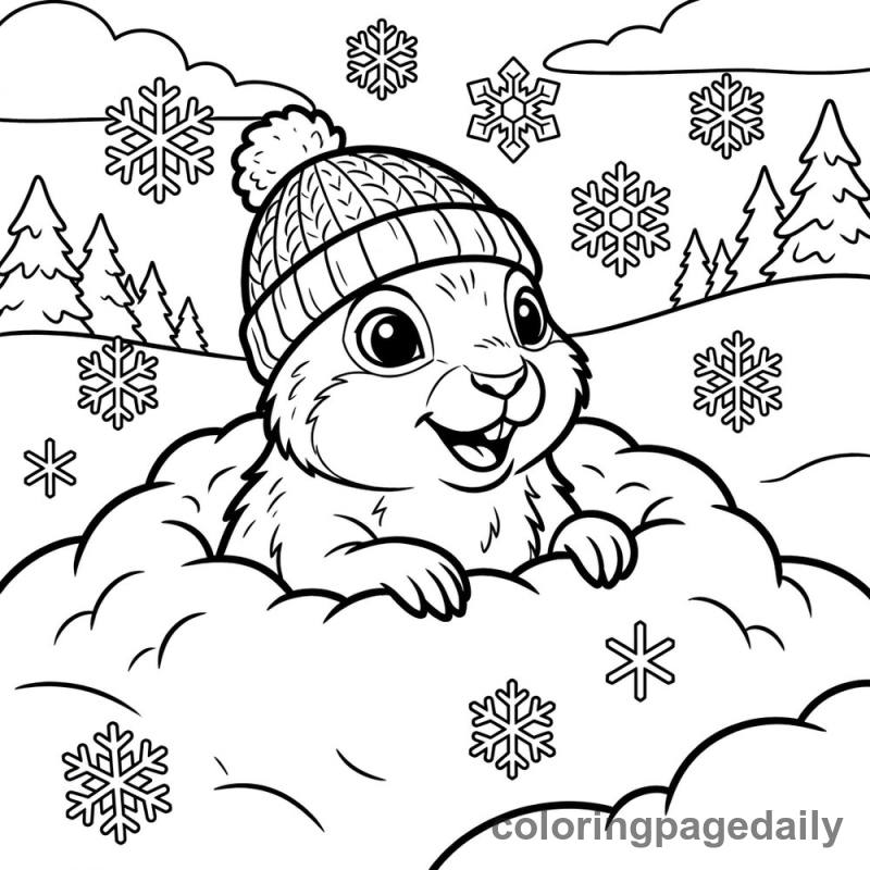 Arctic Squirrel In Snowdrift - Daily printable coloring page in Winter and Snow Season category