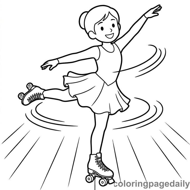 Artistic Roller Skater Spin - Daily printable coloring page in Sports category