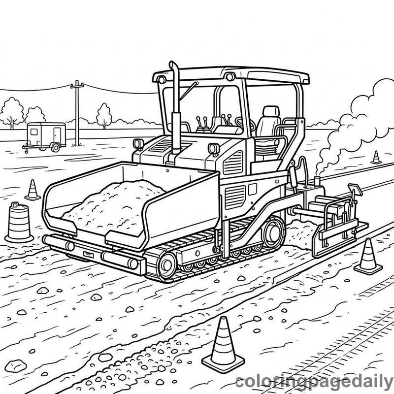 Asphalt Paver Machine Working - Daily printable coloring page in Vehicle category