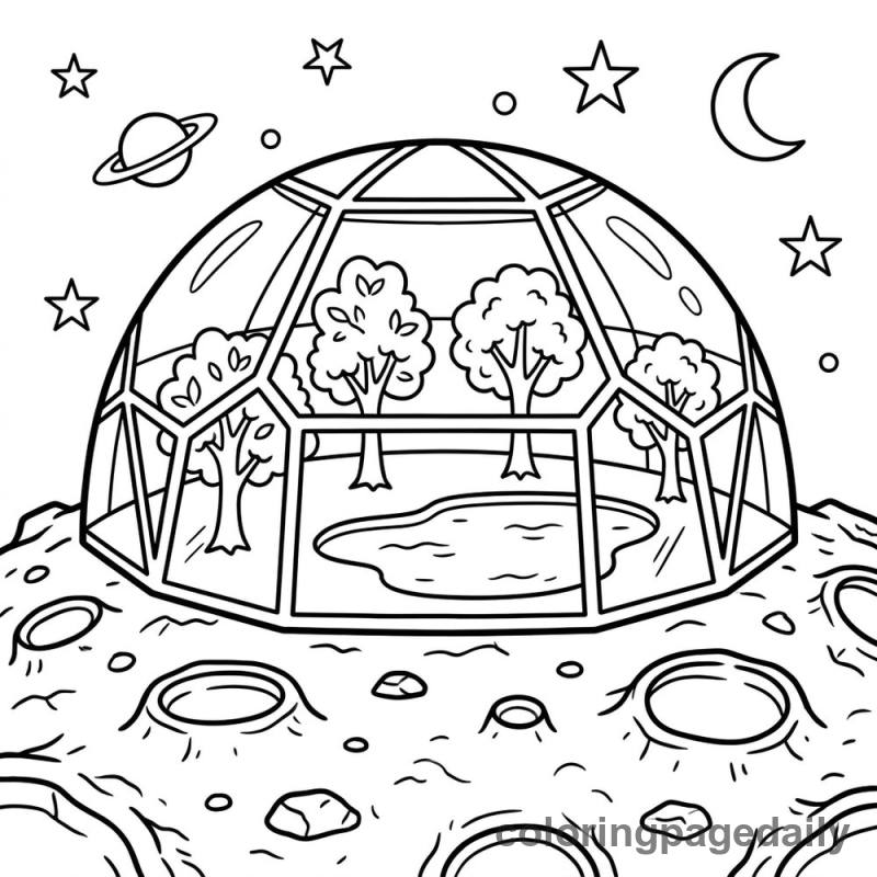 Asteroid Garden Dome - Daily printable coloring page in Space category