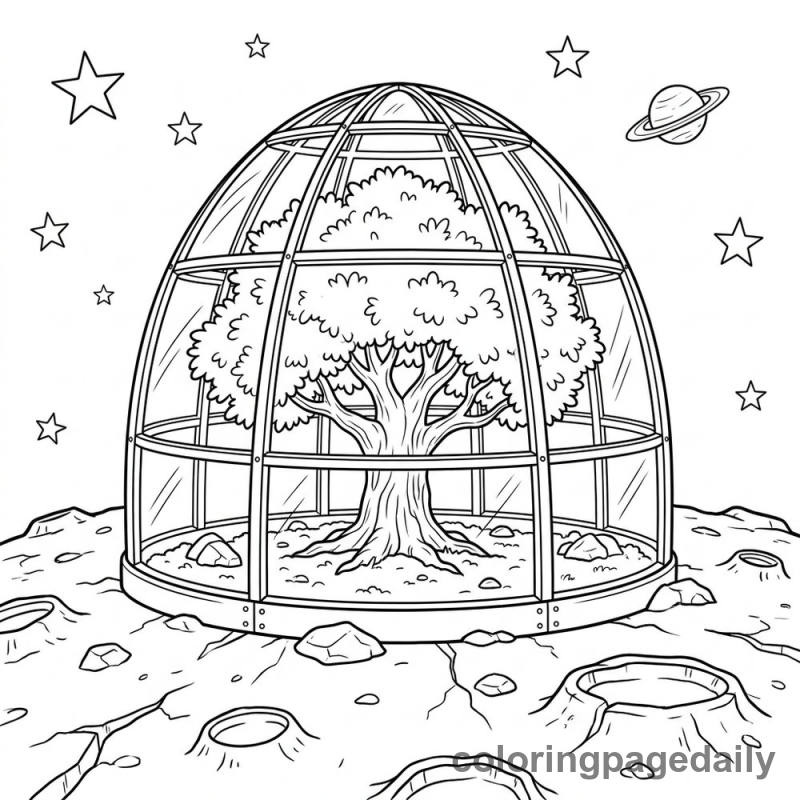 The Asteroid Greenhouse - Daily printable coloring page in Space category