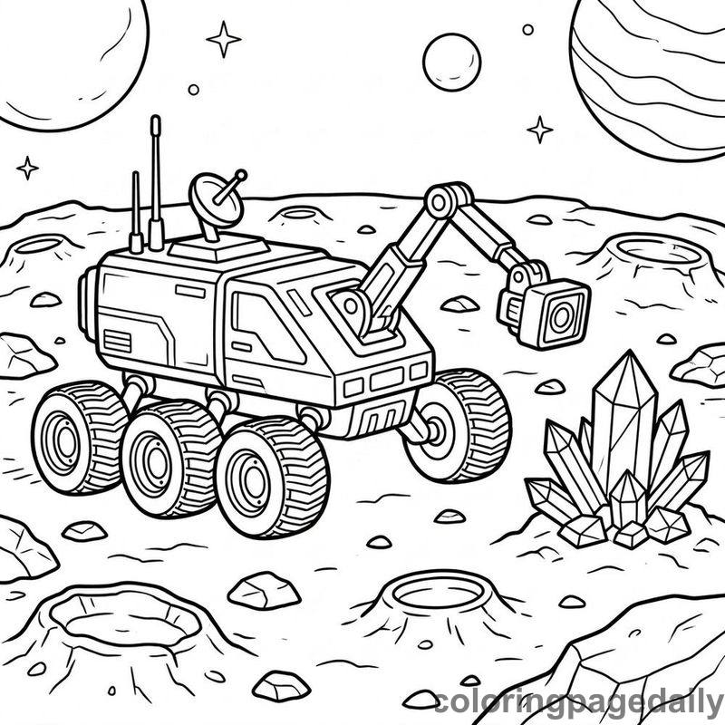 Asteroid Exploration Rover - Daily printable coloring page in Space category