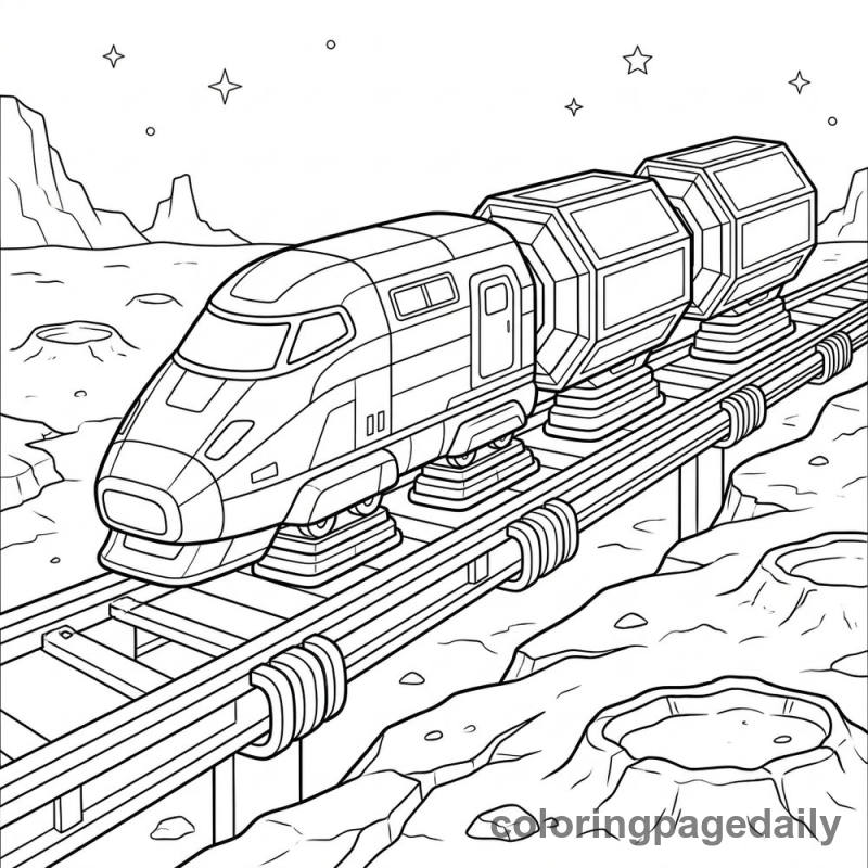 Asteroid Mining Cargo Train - Daily printable coloring page in Space category