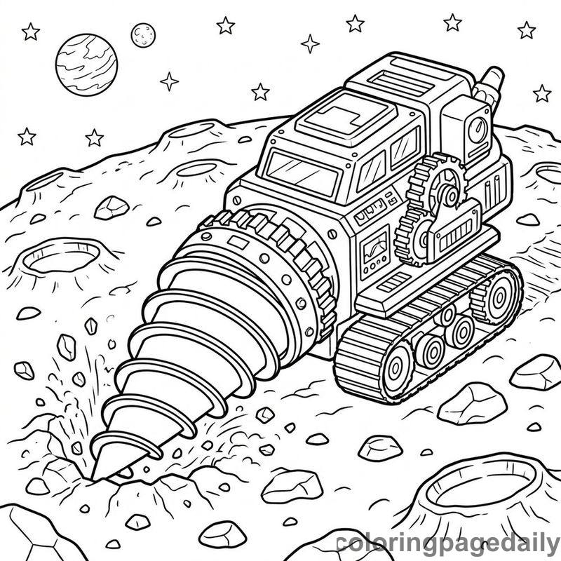 Asteroid Mining Drill Vehicle - Daily printable coloring page in Space category