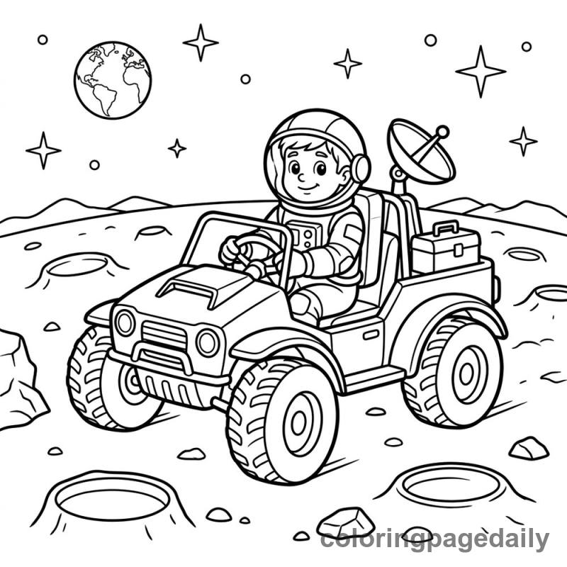 Astronaut Driving Moon Buggy - Daily printable coloring page in Space category