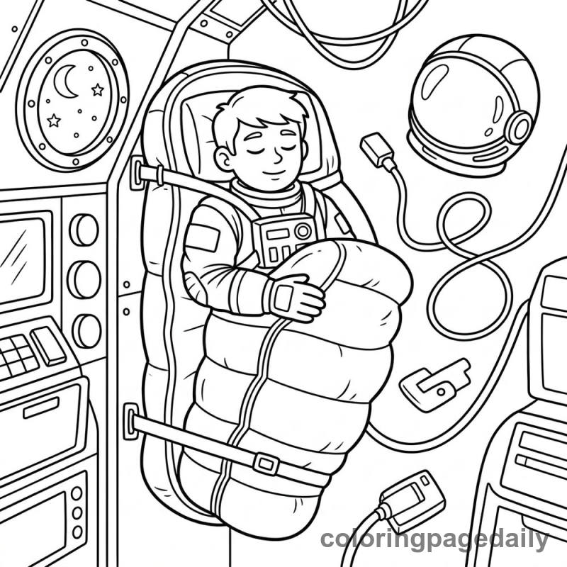 Astronaut Sleeping in Space - Daily printable coloring page in Space category