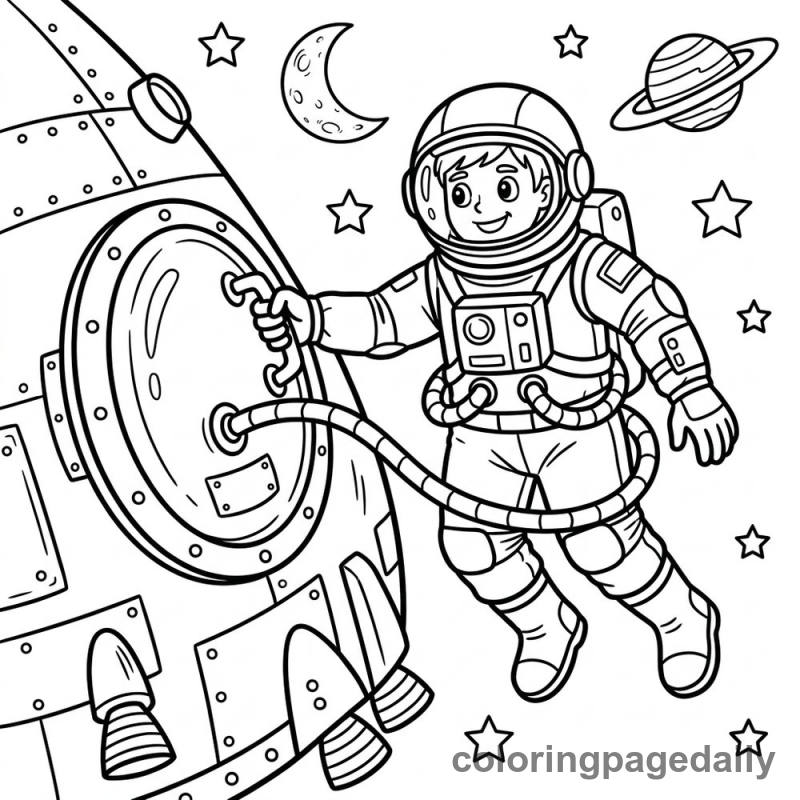 Astronaut Spacewalk Adventure - Daily printable coloring page in Space category