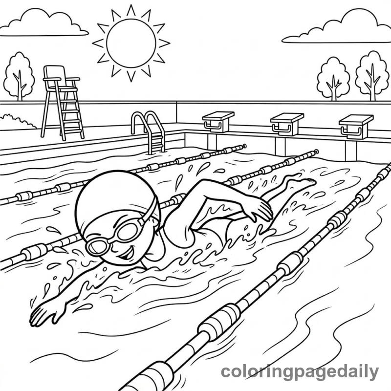 Athlete Freestyle Swimming Race - Daily printable coloring page in Sports category