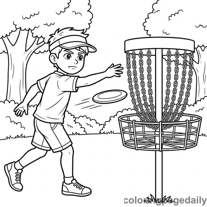 The Sunny Disc Golf Challenge - story illustration coloring page