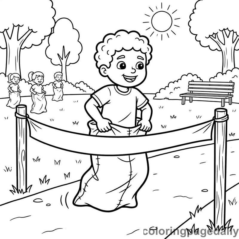 Athlete Potato Sack Race - Daily printable coloring page in Sports category