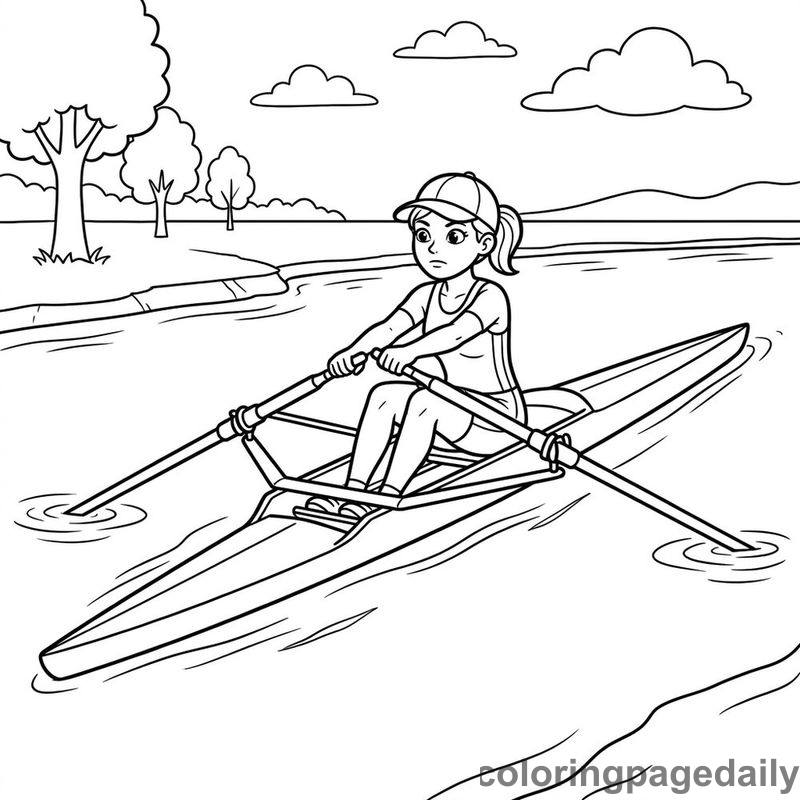 Athlete Rowing Scull Boat - Daily printable coloring page in Sports category