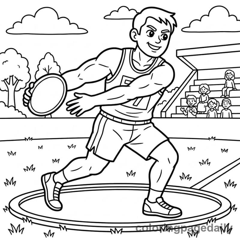Athlete Throwing Discus - Daily printable coloring page in Sports category