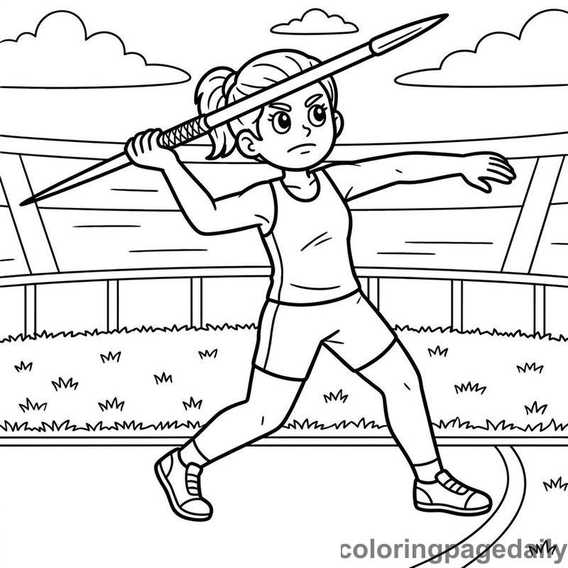 Athlete Throwing A Javelin - Daily printable coloring page in Sports category