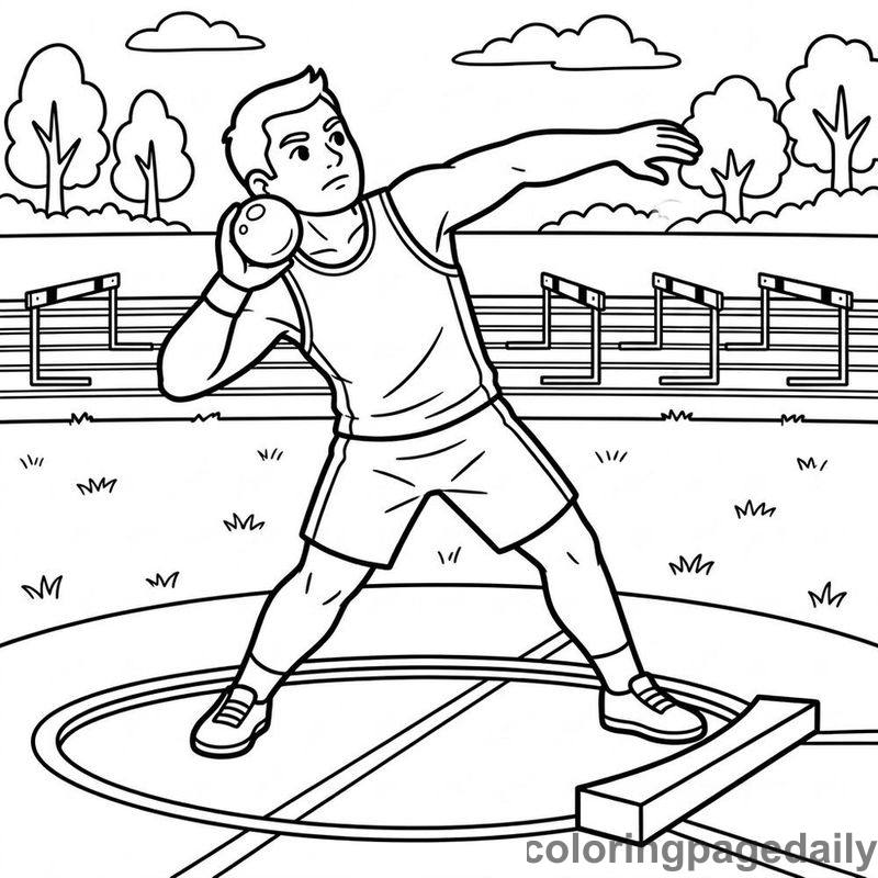 Athlete Throwing Shot Put - Daily printable coloring page in Sports category