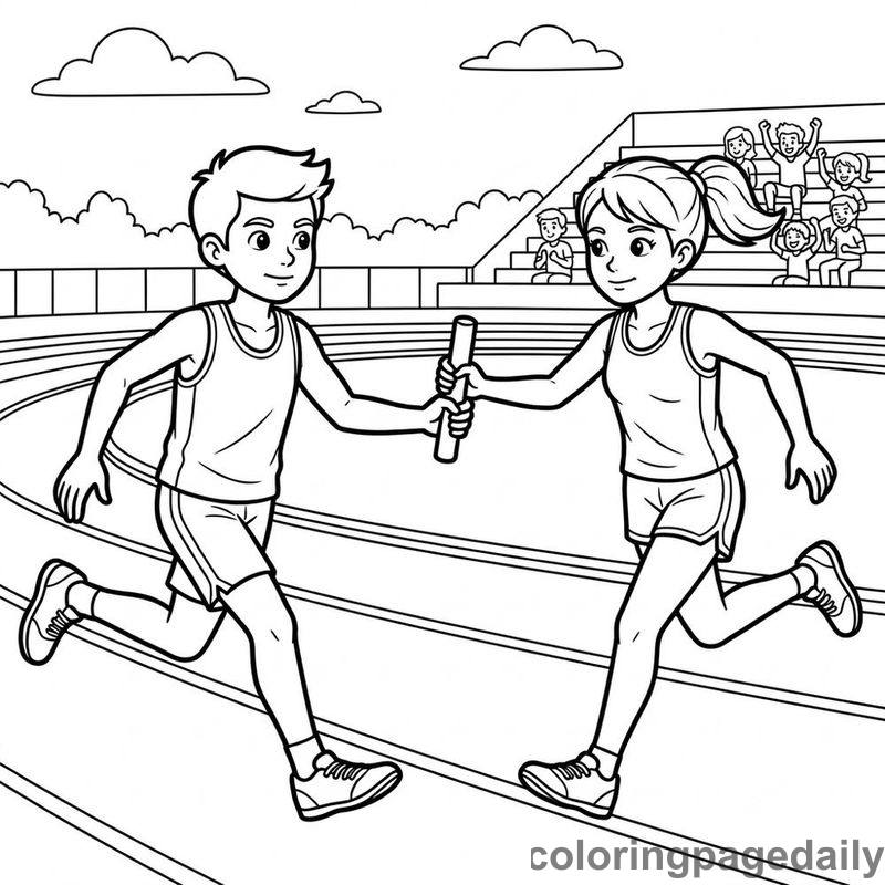 Athletes Passing Relay Baton - Daily printable coloring page in Sports category